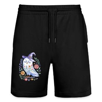 Halloween Eule Mit Hexenhut Und Blumen - Stanley/Stella Unisex Bio Joggingshorts Trainer  - Schwarz - Vorne - Nik (191cm) & Marisol (170cm)