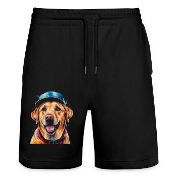 Labrador Retriever Snapback Cap Dog Design Print - Stanley/Stella Trainer Unisex Organic Jogging Shorts - black - Front - Nik (191cm) & Marisol (170cm)