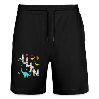 JULIAN - Schöner Jungen Name mit Dinosaurier - Stanley/Stella Unisex Bio Joggingshorts Trainer  - Schwarz - Vorne - Nik (191cm) & Marisol (170cm)