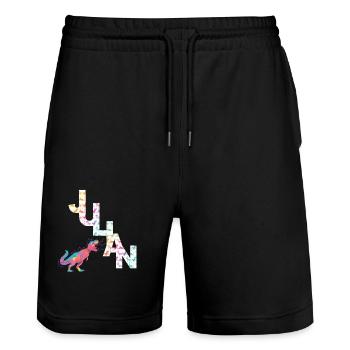 JULIAN - Schöner Jungen Name mit Dinosaurier - Stanley/Stella Unisex Bio Joggingshorts Trainer  - Schwarz - Vorne - Nik (191cm) & Marisol (170cm)