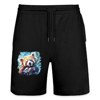 Red Panda Kleine Pandas Kleiner Roter Panda - Stanley/Stella Unisex Bio Joggingshorts Trainer  - Schwarz - Vorne - Nik (191cm) & Marisol (170cm)