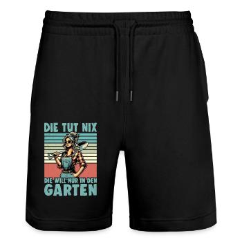 Garten Geschenk Gärtnerin Geburtstag Geschenk - Stanley/Stella Unisex Bio Joggingshorts Trainer  - Schwarz - Vorne - Nik (191cm) & Marisol (170cm)