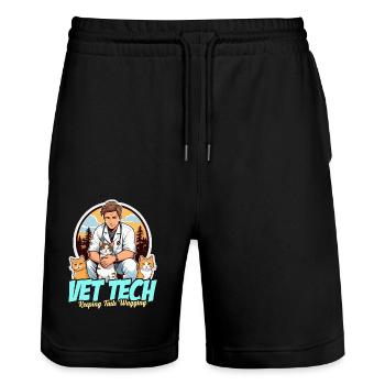 Vet Tech Keeping Tails Wagging Veterinary Medicine - Stanley/Stella Trainer Unisex Organic Jogging Shorts - black - Front - Nik (191cm) & Marisol (170cm)