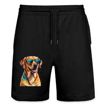 Labrador Retriever Sunglasses Dog Design Print - Stanley/Stella Trainer Unisex Organic Jogging Shorts - black - Front - Nik (191cm) & Marisol (170cm)