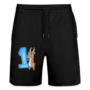 1 an - Inscription à l’école - Motif antilope - Numéro 1 - Short de jogging bio TRAINER Stanley/Stella unisexe - noir - Devant - Nik (191cm) & Marisol (170cm)