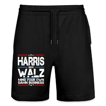 Tim Walz, Vizepräsident Kamala Harris 2024 - Stanley/Stella Unisex Bio Joggingshorts Trainer  - Schwarz - Vorne - Nik (191cm) & Marisol (170cm)
