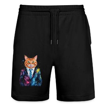 Cat Suit Colorful Funny Funny Animal Design Print - Stanley/Stella Trainer Unisex Organic Jogging Shorts - black - Front - Nik (191cm) & Marisol (170cm)