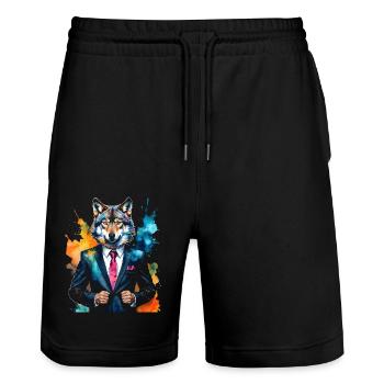 Costume de loup Imprimé coloré de design d’animaux - Short de jogging bio TRAINER Stanley/Stella unisexe - noir - Devant - Nik (191cm) & Marisol (170cm)