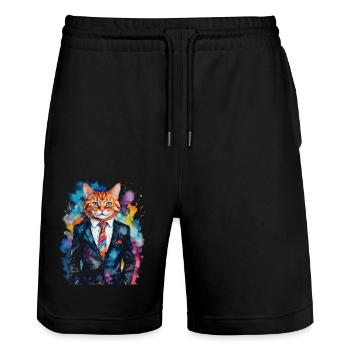 Cat Suit Colorful Funny Funny Animal Design Print - Stanley/Stella Trainer Unisex Organic Jogging Shorts - black - Front - Nik (191cm) & Marisol (170cm)