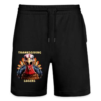 TURKEY THANKSGIVING LOSERS - Stanley/Stella Trainer Unisex Organic Jogging Shorts - black - Front - Nik (191cm) & Marisol (170cm)