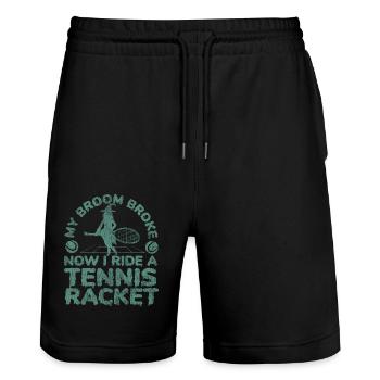 Funny Tennis Player Racket - Stanley/Stella Unisex Bio Joggingshorts Trainer  - Schwarz - Vorne - Nik (191cm) & Marisol (170cm)