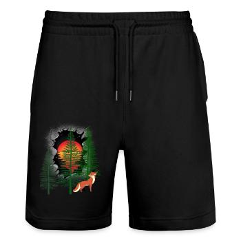Forest Dwellers Fox Foxes Sunset Fairy Tale - Stanley/Stella Trainer Unisex Organic Jogging Shorts - black - Front - Nik (191cm) & Marisol (170cm)