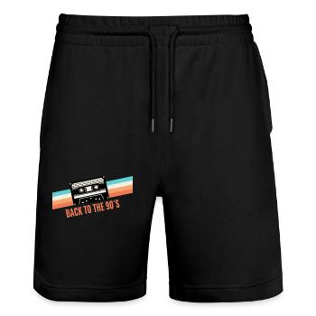 90er Jahre Kassette Geschenk - Stanley/Stella Unisex Bio Joggingshorts Trainer  - Schwarz - Vorne - Nik (191cm) & Marisol (170cm)
