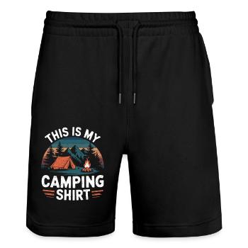 This is my Camping Shirt Campen - Stanley/Stella Trainer Unisex Organic Jogging Shorts - black - Front - Nik (191cm) & Marisol (170cm)