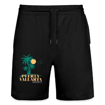 Puerta Vallarta Mexico Sunset Beach - Stanley/Stella Trainer Unisex Organic Jogging Shorts - black - Front - Nik (191cm) & Marisol (170cm)