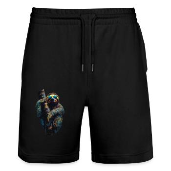 Funny Sloth Art Animal Sloth Wildlife Animals - Stanley/Stella Trainer Unisex Organic Jogging Shorts - black - Front - Nik (191cm) & Marisol (170cm)