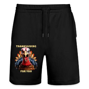 TRUTHAHN THANKSGIVING FOR YOU - Stanley/Stella Unisex Bio Joggingshorts Trainer  - Schwarz - Vorne - Nik (191cm) & Marisol (170cm)