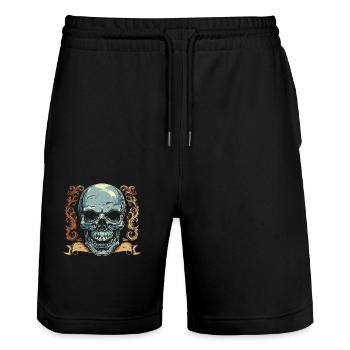 Crâne Halloween Ornement Bannière - Totenschädel - Short de jogging bio TRAINER Stanley/Stella unisexe - noir - Devant - Nik (191cm) & Marisol (170cm)