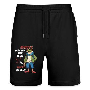 MESSER MACHEN DIE WELT NICHT BESSER - Stanley/Stella Unisex Bio Joggingshorts Trainer  - Schwarz - Vorne - Nik (191cm) & Marisol (170cm)