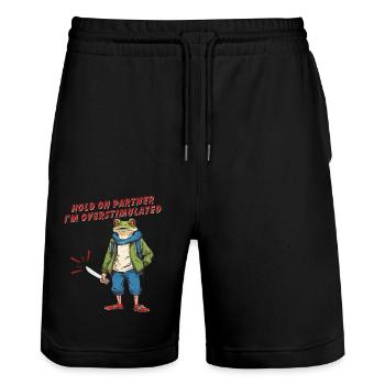 Hold On Partner I'm Overstimulated - Stanley/Stella Trainer Unisex Organic Jogging Shorts - black - Front - Nik (191cm) & Marisol (170cm)