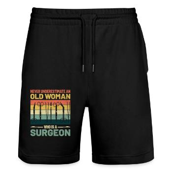Never Underestimate An Old Woman Who Is A Surgeon - Stanley/Stella Trainer Unisex Organic Jogging Shorts - black - Front - Nik (191cm) & Marisol (170cm)