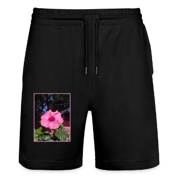 Photo Hibiscus - Stanley/Stella Trainer Unisex Organic Jogging Shorts - black - Front - Nik (191cm) & Marisol (170cm)