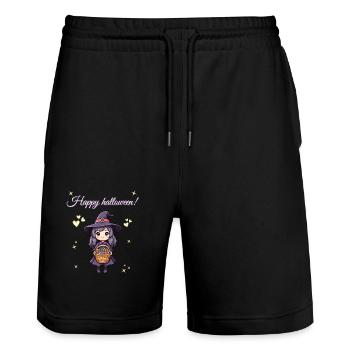 Frohe Halloween-Hexe! - Stanley/Stella Unisex Bio Joggingshorts Trainer  - Schwarz - Vorne - Nik (191cm) & Marisol (170cm)