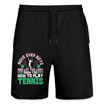 Drôle de joueur de tennis raquette fille - Short de jogging bio TRAINER Stanley/Stella unisexe - noir - Devant - Nik (191cm) & Marisol (170cm)