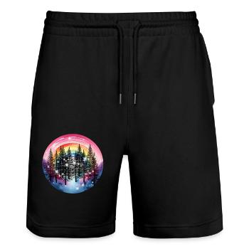 Tannen Wald Natur Regenbogen mystisch - Stanley/Stella Unisex Bio Joggingshorts Trainer  - Schwarz - Vorne - Nik (191cm) & Marisol (170cm)
