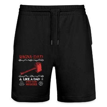 RAGNA-DAD Red hammer for strong fathers - Stanley/Stella Trainer Unisex Organic Jogging Shorts - black - Front - Nik (191cm) & Marisol (170cm)
