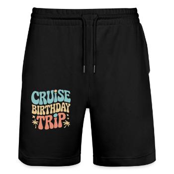 Cruise Birthday Trip Colorful Retro Design - Stanley/Stella Trainer Unisex Organic Jogging Shorts - black - Front - Nik (191cm) & Marisol (170cm)