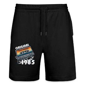 40ème Anniversaire Millésime Septembre 1985 Cassette 85 - Short de jogging bio TRAINER Stanley/Stella unisexe - noir - Devant - Nik (191cm) & Marisol (170cm)