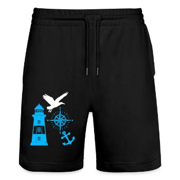 Maritime Lighthouse Compass Lighthouses Seagulls - Stanley/Stella Trainer Unisex Organic Jogging Shorts - black - Front - Nik (191cm) & Marisol (170cm)