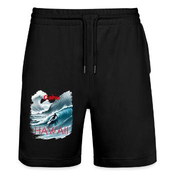 Oahu Hawaii Surfen Welle Oahu Hawaii Surfing Wave - Stanley/Stella Trainer Unisex Organic Jogging Shorts - black - Front - Nik (191cm) & Marisol (170cm)