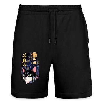 Halloween cat orange - Stanley/Stella Trainer Unisex Organic Jogging Shorts - black - Front - Nik (191cm) & Marisol (170cm)