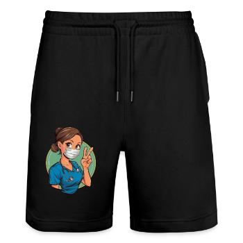 Lustige Krankenschwester mit Humor - Stanley/Stella Unisex Bio Joggingshorts Trainer  - Schwarz - Vorne - Nik (191cm) & Marisol (170cm)