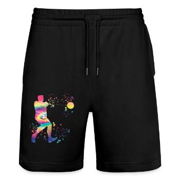 Hammer Thrower Colorsplash Hammer Throw - Stanley/Stella Trainer Unisex Organic Jogging Shorts - black - Front - Nik (191cm) & Marisol (170cm)