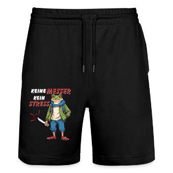KEINE MESSER KEIN STRESS - Stanley/Stella Unisex Bio Joggingshorts Trainer  - Schwarz - Vorne - Nik (191cm) & Marisol (170cm)
