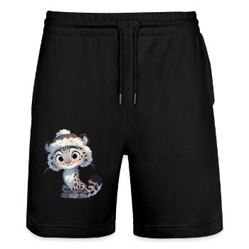 Snow Leopard Schneeleoparde Schneeleopard - Stanley/Stella Trainer Unisex Organic Jogging Shorts - black - Front - Nik (191cm) & Marisol (170cm)