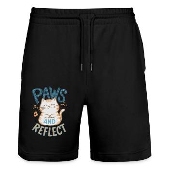 Paws and Reflection Yoga Meditation Cat - Stanley/Stella Trainer Unisex Organic Jogging Shorts - black - Front - Nik (191cm) & Marisol (170cm)