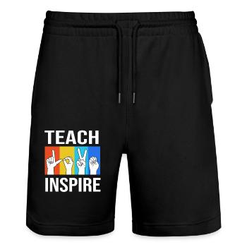 Sign language sign ASL deaf - Stanley/Stella Trainer Unisex Organic Jogging Shorts - black - Front - Nik (191cm) & Marisol (170cm)