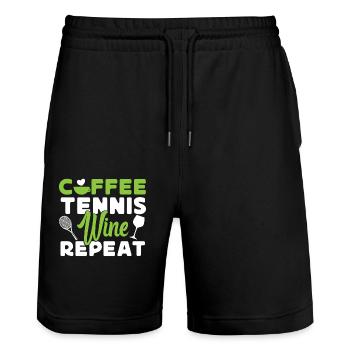 Funny Tennis Player Racket Coffee - Stanley/Stella Unisex Bio Joggingshorts Trainer  - Schwarz - Vorne - Nik (191cm) & Marisol (170cm)