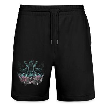 Deer Deer Wild Flowers Nature Forest Animals Roebuck - Stanley/Stella Trainer Unisex Organic Jogging Shorts - black - Front - Nik (191cm) & Marisol (170cm)