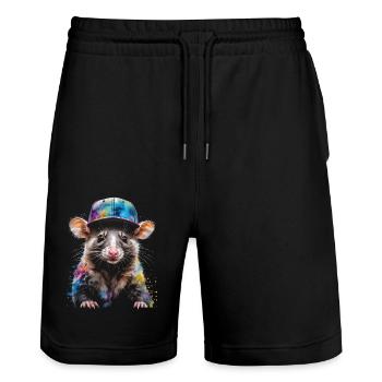 Opossum Snapback Cap Cool Tier Design Print - Stanley/Stella Trainer Unisex Organic Jogging Shorts - black - Front - Nik (191cm) & Marisol (170cm)