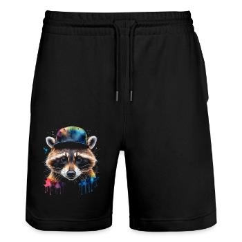 Raccoon Snapback Cap Colorful Animal Design Print - Stanley/Stella Trainer Unisex Organic Jogging Shorts - black - Front - Nik (191cm) & Marisol (170cm)