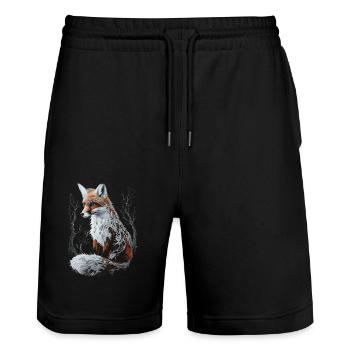 Lustiges Fuchs Fox Kunst Tier Natur Wildtier Tiere - Stanley/Stella Unisex Bio Joggingshorts Trainer  - Schwarz - Vorne - Nik (191cm) & Marisol (170cm)