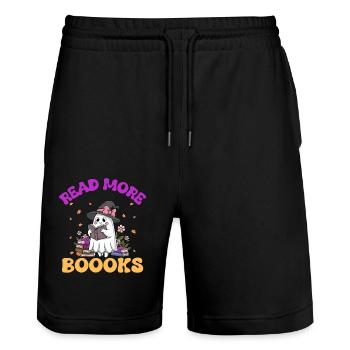 Cute Ghost Read More Books, Halloween Sticker - Stanley/Stella Trainer Unisex Organic Jogging Shorts - black - Front - Nik (191cm) & Marisol (170cm)