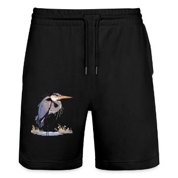 Heron Reiher - Stanley/Stella Unisex Bio Joggingshorts Trainer  - Schwarz - Vorne - Nik (191cm) & Marisol (170cm)