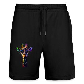 Girafe motif animal amoureux des animaux safari - Short de jogging bio TRAINER Stanley/Stella unisexe - noir - Devant - Nik (191cm) & Marisol (170cm)