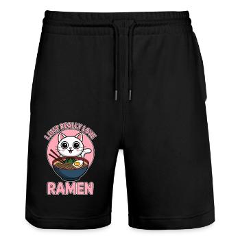 Ramen Katze Anime Lustiges Kawaii Ramen Geschenk - Stanley/Stella Unisex Bio Joggingshorts Trainer  - Schwarz - Vorne - Nik (191cm) & Marisol (170cm)